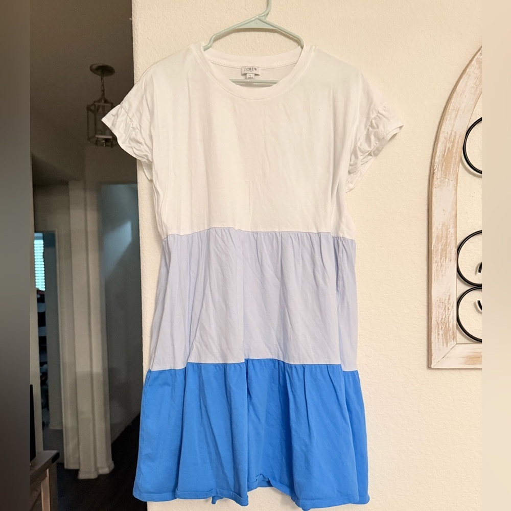 J. Crew white and blue Short sleeve babydoll Midi Dress size L